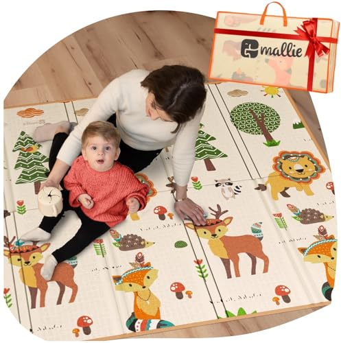 Mallie® Spielmatte Baby Faltbar inkl. Gratis Tragetasche 180x150x1cm [100% BPA- und Schadstoff-Frei] Doppelseitige Krabbelmatte Baby, Krabbeldecke Baby I Baby Play Mat, Spielmatte Baby Faltbar