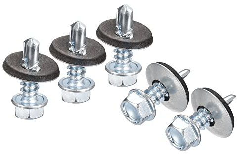 uxcell #12 x 3/4 Self Drilling Screws with Rubber Washer, 100pcs Zinc Plated Steel Roofing Screws Hex Head Self Tapping Screws with EPDM Washer for Metal to Metal