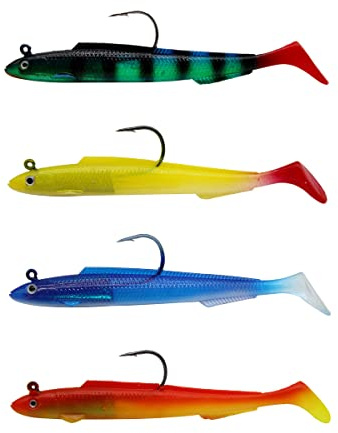 Gummifische Zander Set 3D-Augen weiche Angelköder 15cm 30g Fische Angeln Forelle & Barsch Köder Jigköpfe Kunstköder, Fischen Geschenk Für Süßwasser Salzwasser, 4er Pack