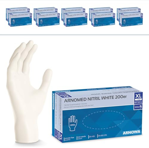 2000x ARNOMED® Einweghandschuhe Weiß, Nitril Handschuhe XL | Einmalhandschuhe, Nitrilhandschuhe puderfrei, Gummihandschuhe Einweg, Schutzhandschuhe, Handschuhe Nitril, Putzhandschuhe
