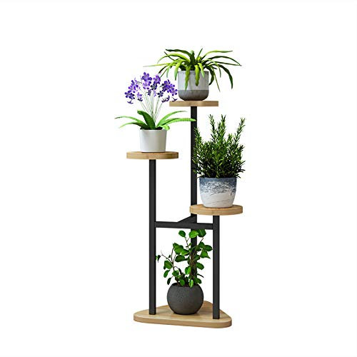 CLSMD Pflanzenständer aus Holz mit 4 Ebenen, mehrere Blumenständer für drinnen und draußen, Pflanzenregal für Terrasse, Garten, Ecke, Balkon, Wohnzimmer, schwarz + hellwalnuss