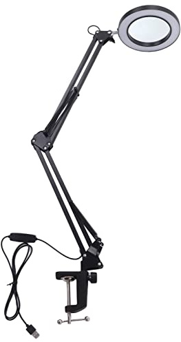Focket Lupa de 5 aumentos con luz y Soporte, Lámpara de Aumento LED con Brazo Giratorio Ajustable, Lámpara de Escritorio Regulable Luz de Banco de Trabajo para artesanía Lectura Pintura