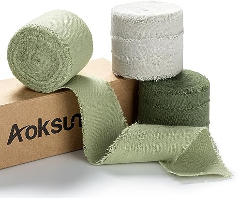 AOKSUNOVA Geschenkband Baumwollband Hochzeit Schleifenband Bunt | Apricotfarbenes Baumwoll Geschenkband für Hochzeit,Verpackung und Dekoration,Breites Schleifenband mit Edler Fransenkante
