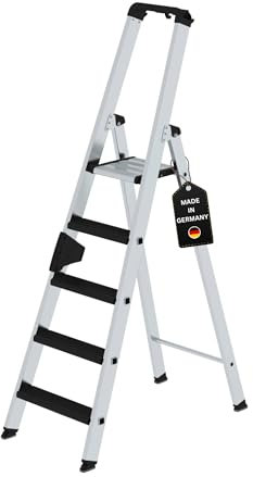 PROREGAL Stufen-Stehleiter | einseitig begehbar mit Clip-Step Relax | 5 Stufen | Leiter, Teleskopleiter, Trittleiter, Bockleiter, Sprossen-Doppelleiter