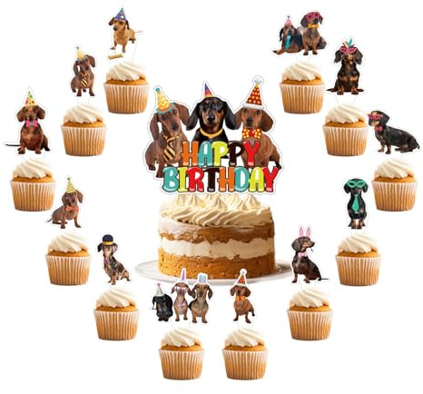 25 Pcs Dachshund Cake Decorations Dachshund Cake Topper Cupcake Toppers for Dachshund Dog Birthday Decorations Dachshund Party Decorations Birthday Party Supplies