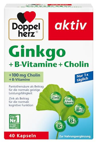 Doppelherz Ginkgo + B-Vitamine + Cholin - Mit Pantothensäure als Beitrag zur normalen geistigen Leistungsfähigkeit - 40 Kapseln