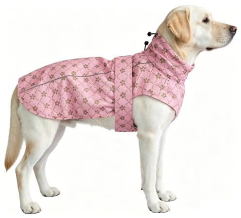MAMORE Verstellbarer wasserdichter Hunde-Regenmantel, leichte Haustier-Regenjacke, Welpenkleidung mit reflektierenden Streifen für kleine, mittelgroße und große Hunde (XS, Gold, Rosa)