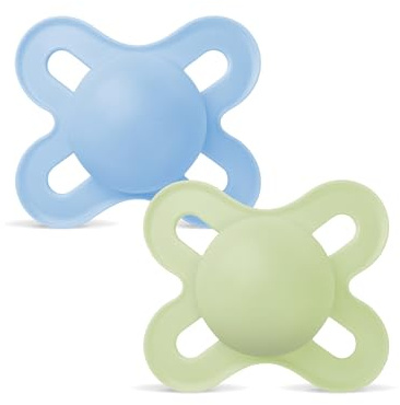 MAM Original Start Beruhigungssauger 0-2 Monate (2er-Set) MAM Schnuller 0-2 Monate mit kiefergerechtem Silikon Sauger 2er Set mit Sterilisator-Schnullerhalter, hellblau/grün