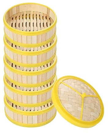 ANSNOW Cuiseur Vapeur En Bambou À 5Ux, Panier Vapeur de Cuisine En Bambou, Panier Vapeur Avec Couvercle, Poêle À Vapeur, Batterie de Cuisine, Cuiseur En Bambou Idéal Pour Les Dim Sum, Les Légumes, L