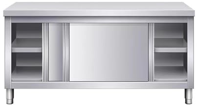 MTSYXYM Banco da Lavoro con Ante Scorrevoli,Tavolo da Lavoro da Cucina in Acciaio Inossidabile,con 2 Ante scorrevoli,Bordo del Tavolo Arrotondato,per Cucina da Ristorante.(120 * 60 * 80cm)