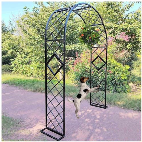 Metall Rosenbogen Gartenbogen Schwerlast Torbogen Rankhilfe Rankgitter verzinkt Stahl Pergola Bogen mit Sockel freistehend Kletterpflanzen Bogen(180x230cm)