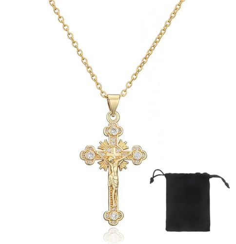 Collier Croix Femme, Pendentif Croix Chrétienne, Hypoallergénique Chaîne Plaquée Or 18 Carats, Cadeau Bijoux pour Femmes