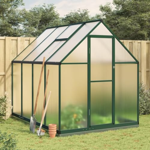 Sufrk Telaio Serra con Base Verde 224x169x202 cm in Alluminio-Serra da Giardino e Orto in Policarbonato con Tetto Regolabile e Porta,Telaio in Alluminio
