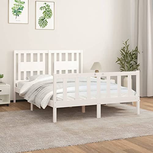 Buzaza Massivholzbett mit Kopfteil Bettgestell Bed Frame Holzbett Kopfteil Bett Schlafzimmer Bett Massivholzbetten Weiß Kiefer 120x200 cm