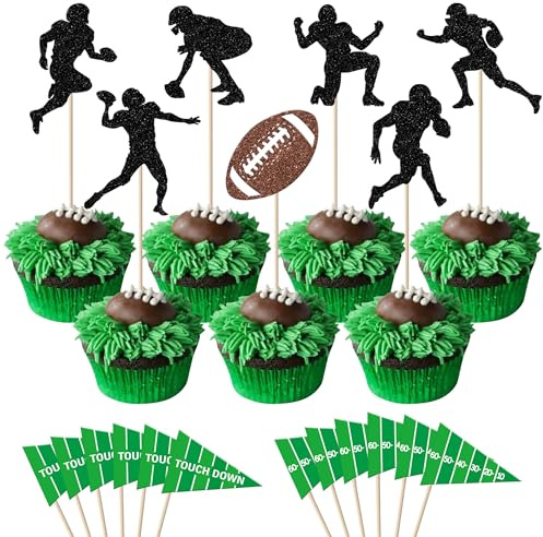 Xsstarmi 30 Packung American Football Cupcake Toppers Glitzer Rugby Cupcake Picks für Rugbyspieler Geburtstag Party Kuchendekoration