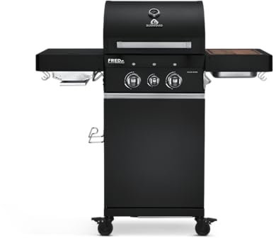 BURNHARD® Gasgrill 2-Brenner 900°C Infrarot-Keramikbrenner, Edelstahl-Grillrost, Grillwagen, klappbare Seitentische, Grillabdeckung, Schwarz – FRED Jr. Deluxe