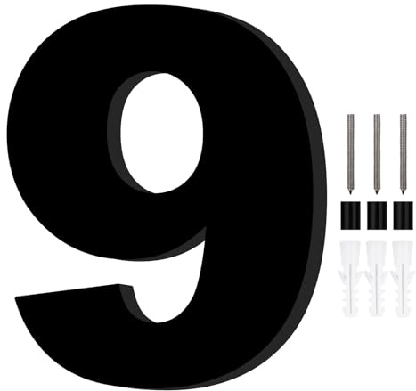 1 Pezzi Numero Civico Esterno,Numeri Civici da Esterno,Numero Civico,Numeri Civici,Numero Civico Esterno Personalizzato,Targa Numero Civico Esterno,Altezza 20cm,Nero(Numero 9)