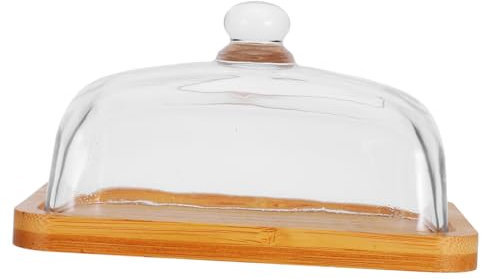 MAGICLULU Mantequera Rectangular De Madera De Acacia Con Tapa De Cristal Transparente, Soporte Para Cupcakes, Plato Para Queso y Postres, Apta Para Nevera y Mesa, 1 Unidad