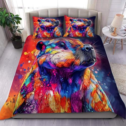 3 Pieces Duvet Cover Set-Abstract 3D Beaver- 3D Print Bedding 1 Duvet Cover 2 Pillowcases Natural Animals Comforter Set Soft Breathable for Boys Girls Children Natural Theme Duvet Set NhjceP