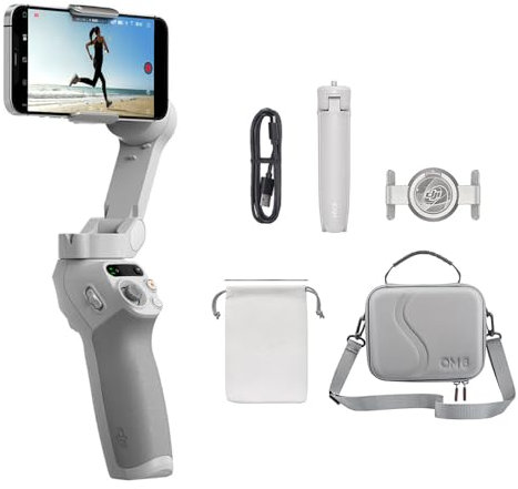 DJI OSMO Mobile SE Smartphone-Gimbal mit PU Leder Aufbewahrungs, 3-Achsen-Stabilisierung, handlich und, Android- iPhone-Gimbal mit ShotGuides, ActiveTrack 6.0, Vlog-Stabilisator, Athens Grau