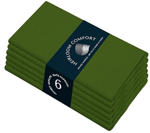 HEIRLOOM COMFORT Set di 6 tovaglioli in tessuto verde, 100% cotone, 43 x 43 cm, morbidi, lavabili, riutilizzabili, perfetti per hotel, ristoranti, pranzo, matrimoni, eventi, feste, uso quotidiano