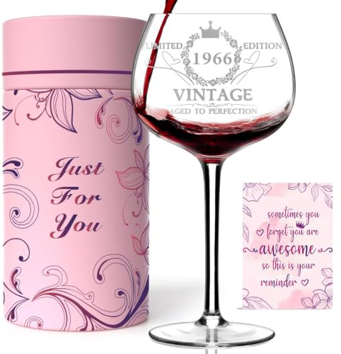 60th Birthday Gifts for Women, 1966 Engraved Wine Glass in Gift Box, 475ml | Includes an Elegant Gift Box and Card，Ideal for Milestone Celebrations & Keepsake for Mum, Daughter, Sister or Friend
