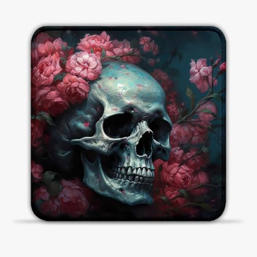 CHTXD Tappetino per mouse da gioco, teschio in rose (30 x 30 cm) cm 11,81 cm (in) superficie in tessuto su bordo cucito antiscivolo per una risposta rapida, compatibile con mouse laser e ottici