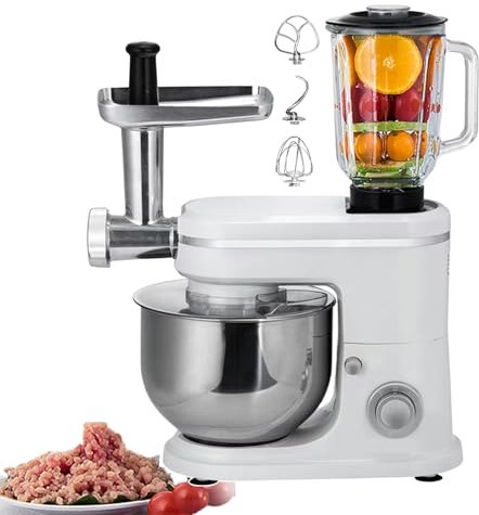 WOTZOV Batidoras de Pedestal domésticas, licuadoras y picadoras de Carne con Protector de vertido, máquina de Cocina Multifuncional para cocinar en casa, picadora de Carne, Mezcla de Verduras,Blanco