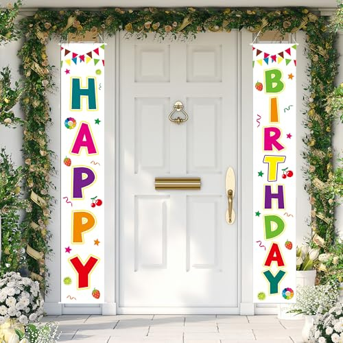 plainshe Happy Birthday Tür Banner, bunte Stoff Geburtstag Party Dekoration für Kinder/Jugendliche/Erwachsene Indoor Outdoor Verwendung Porch Zeichen