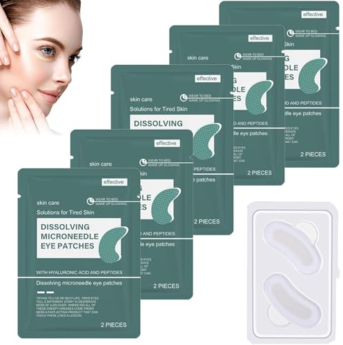 5 paia di toppe per occhi Dissolving Microneedle con cuscinetti per gli occhi con acido ialuronico contro occhiaie, collagene (6 paia)