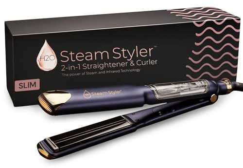 H2O Steam Styler Slim 1.2 Ultimate Steam Hair Straightener & Curler, Salon Results Frizz Control, Shine & Hydration, Infrared Heat & Ion Therapy for All Hair Types