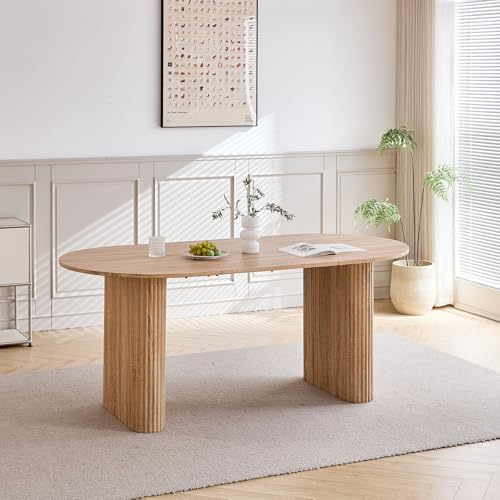 EGOONM Table à Manger Elliptique Moderne 180 x 90 x 76 cm – Table de Cuisine (MDF) pour 6 à 8 Personnes, Idéale pour Salle à Manger, Cuisine, Restaurant, Bureau (Naturel)