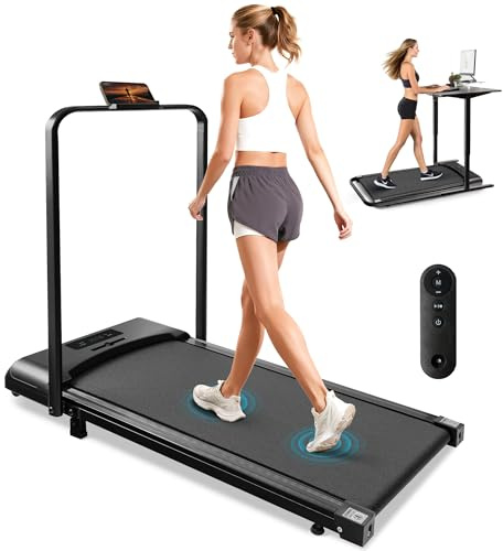 Worldgeil Walking Pad Klappbar Laufband für Zuhause - 3 in 1 Laufband Schreibtisch mit Steigung - Leise Treadmill for Home 1–6 km/h - Walkingpad mit Led-Anzeige & Fernbedienung - Montagefrei Bis 150KG