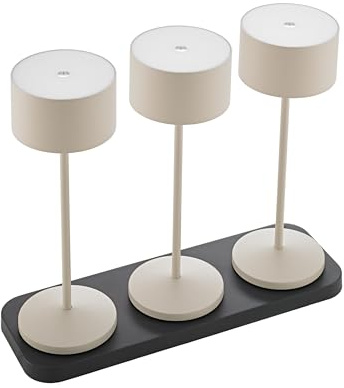 SIGOR Veluna 3er-Set dünenbeige inkl. Ladestation - LED Akku-Tischlampe dimmbar & kabellos mit FlexMood (2200K/2700K), bis 12h Leuchtdauer, USB-C Ladefunktion, IP44 Outdoor & Indoor