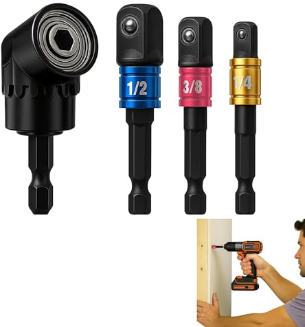 Adattatore ad angolo 105° con aste colorate 1/4 3/8 1/2 – Punta per trapano magnetico, prolunga di vite destra per utensili elettrici e fai da te