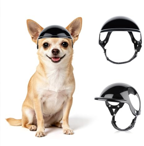 Enjoying Hundehelm Klein, Haustierhelm mit Ohrlöchern für Katze Hunde Kleine, Welpen Radfahren Helm, Extra-Kleine Hundehelme Outdoor Motorradfahren Reisen, verstellbar, Schwarz