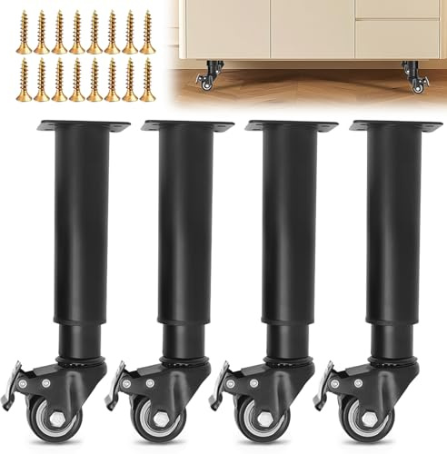 LUPATDY 4 Stück Tischbeine Höhenverstellbar mit Bremse Rollen, Möbelfüße Höhenverstellbar mit 360° Drehbare Rollen, 24.5-36 cm Möbelfuß Verstellbar, Möbelbeine für Schrank Bett Sofa Couch Nachttisch