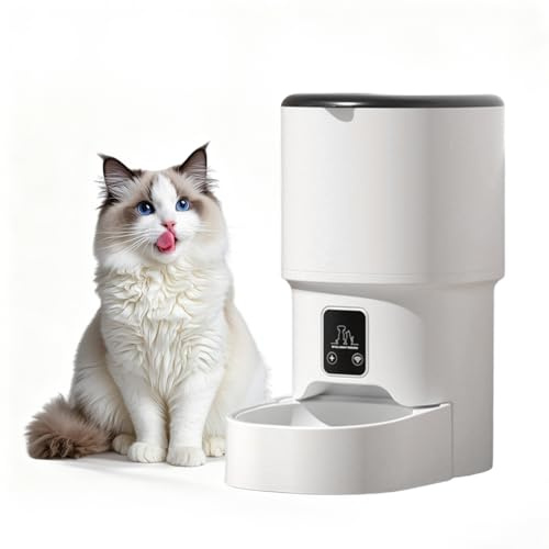 GarveeHome 4L Futterautomat Katze, Dual-Power Haustierfütterung, Automatisierte Futterspender 1-6 Mahlzeiten Pro Tag Für Katzen, Hunde, Weiß