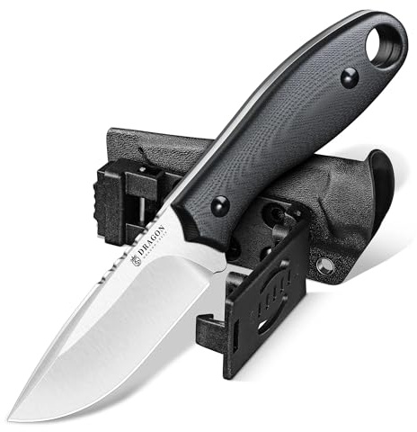Dragon Creek Kompaktes Feststehendes Outdoor Messer D2 Stahl Schwarz | Drop Point Jagdmesser Design mit Kydex-Scheide, G10 Griff, Full Tang Struktur für Camping, Bushcraft und Outdoor-Aktivitäten