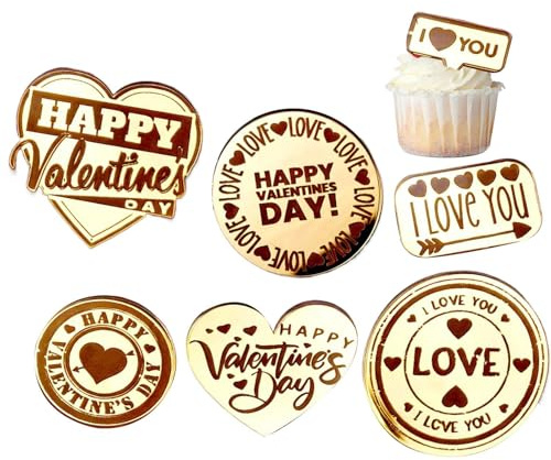 Toppers Pour Cupcake San,Décorations de fête en matériau acrylique – Couvercles en forme de cœur pour gâteaux – Pour biscuits, mariage et fête des mères