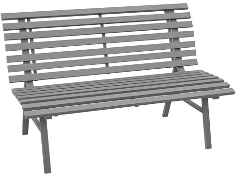 Outsunny Panchina da Giardino da 2 Posti, Panchina da Esterno a Doghe in Alluminio, Panca per Terrazza Patio e Cortile, 123x67x79 cm, Grigio