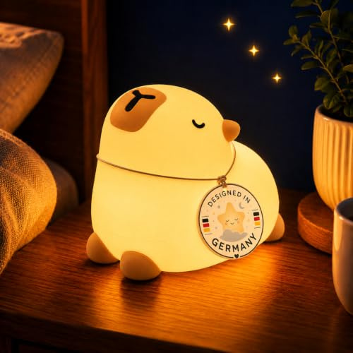 Winkee Nachtlicht Kinder Capybara Pebble LED dimmbar aus Silikon BPA-frei | Wiederaufladbar, 30-Minuten-Timer und Touch Steuerung, sanftes Kinderlicht für Babyzimmer, Schlafzimmer und Stillzeit