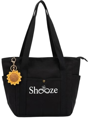 Bolso Tote Mujer Grande de Lona con Cremallera – Bolso Shopper Mujer con Bolsillos, Resistente y Ligero – Bolso Tela para Trabajo, Universidad, Viaje y Uso Diario – Diseño Minimalista Elegante