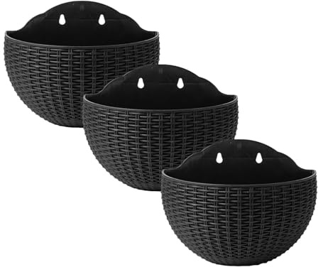 Generico Vaso da Fiori da Appendere A Parete, 3pezzi Vasi per Piante da Esterno, Vaso da Fiori A Semicerchio da Parete in Rattan Imitato, Portapiante Gancio per Balcone Recinto Fioriere A Muro