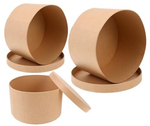3 Stück Runde Kraftpapier Boxen mit Deckel Stapelbar | Bemalen für Erwachsene, Khakifarbene Pappkarton Form, , für Schmuck und Kuchen