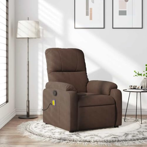 mzdioop Massage Chair with Reclining Function, Brown, Microfibre Fabric, Adjustable with 6-Point Vibration Massage, Ergonomic Comfortable Seat with Armrest and Side Pocket, for Living Room, Office