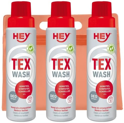 Hey Sport Tex-Wash Funktionswaschmittel 3er Pack - 750 ml - Spezialwaschmittel für Outdoor-, Sport- & Motorradbekleidung - Für Gore-Tex, Sympatex & alle Membranen - Erhält Atmungsaktivität