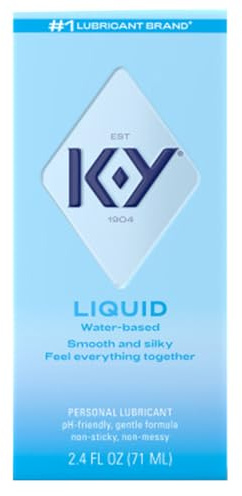 K-Y Liquid Lube, Water-Based Personal Lubricant for Men, Women & Couples, Safe for Anal Use, Safe to Use with Latex Condoms, Body-Friendly Formula, 2.4 FL OZ