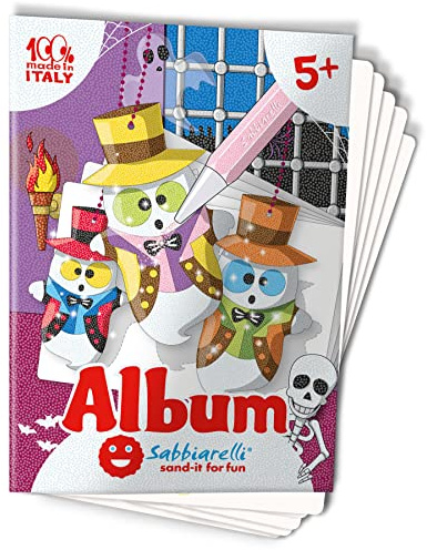 Sabbiarelli Sand-it For Fun - Album Gli Addobbi di Halloween: 5 Fogli Adesivi A5 per Sand Art con 13 Decorazioni Staccabili da Colorare con Sabbia Colorata (NON INCLUSA) - Lavoretti per Bambini 5+