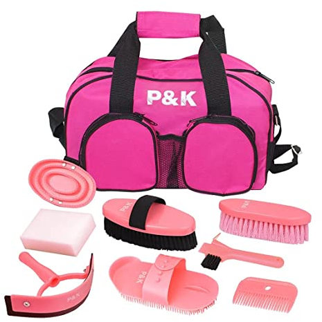 P & K Pferdepflege-Set Werkzeugset Pferd Putzset in Pink in praktischer Tasche-für die optimale Pflege Ihres Pferdes – Werkzeugset für Pferde, Putzset, Geschenkideen
